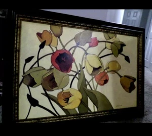 Pintura al óleo sobre lienzo de Shirley Novak 'Tulip Toss' 30x42 enmarcada - Imagen 1 de 3