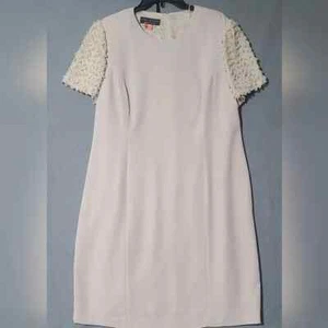 DONNA MORGAN Cream Mother of the Bride Dress with Pearl Trim Sleeves - Size 18WP - Picture 1 of 12