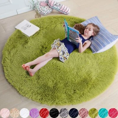 Fluffy 4X4 Feet Green Kitchen Rug Non Slip Rubber Backing Soft Cozy Area Rug - Image 1 of 4