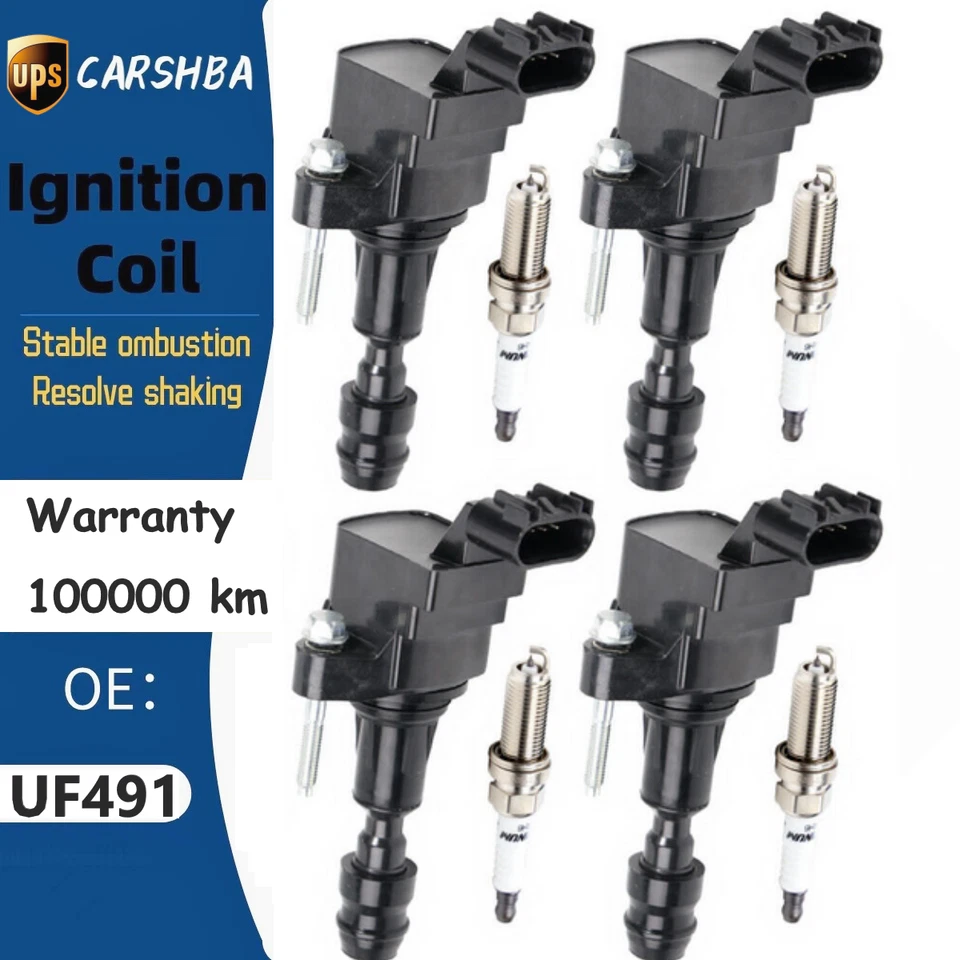 new 4 Ignition Coil & IRIDIUM Spark Plug for 07-14 Chevrolet Malibu 2.4L UF491 - Image 1 of 4