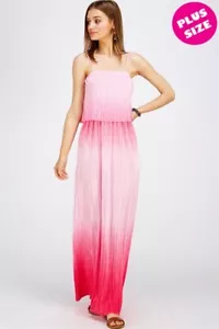 Womens Plus Size Fuschia Ombre Tie Dye Maxi Dress 3XL Braided Spaghetti Strap - Picture 1 of 2