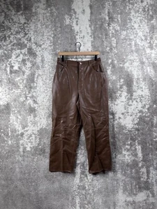 New Free People Pants 10 Womens We The Free Brown Buton Fly Vegan Leather Relax - Picture 1 of 10