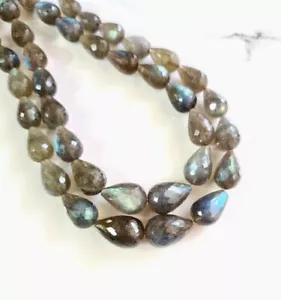 A+++ Flashy Labradorite Faceted Center Drill Teardrop Beads 18" Choker Necklace - Picture 1 of 8
