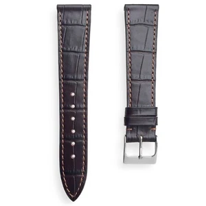 20mm Thin Brown Alligator Grain Leather Watch Band Strap With Contrast Stitch - Picture 1 of 5