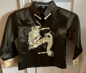 Laogudai Kids Traditional Chinese Pajama Top Olive Satin Gold Dragon silk Sz 8 - Picture 1 of 5
