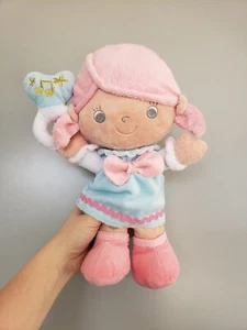 ELC Girl With Pink Hair In Blue Dress Rag Doll Rattle Soft Plush Toy 8-11” - Picture 1 of 6
