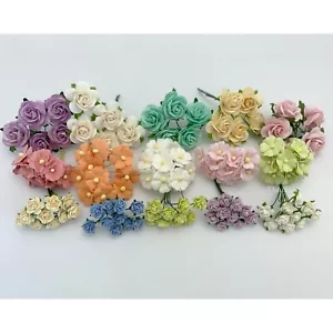 125 MIXED 3 Sizes Rainbow Open Rose Craft Paper Flower (R2/6/11-Kit Pastel-1) - Picture 1 of 2