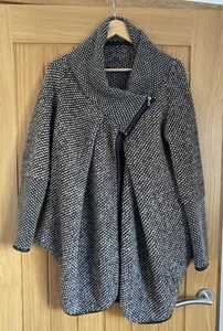 Italian Made Wollmischung asymmetrischer Reißverschluss Mantel Einheitsgröße drapiert Schalkragen Jacke - Bild 1 von 11