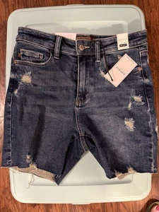 New Judy Blue Dark Blue High Waist Very Stretchy Shorts Raw Hem Size Medium - Picture 1 of 4