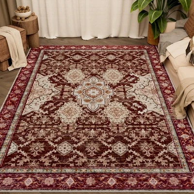 Alfombras de área 5'x7' lavables antideslizantes, alfombras vintage con estampado boho envejecido... Foto 1 de 4