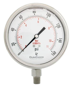 4" ölgefülltes Manometer, alle SS, 1/4" NPT, untere Halterung, 0-160 PSI - Bild 1 von 4