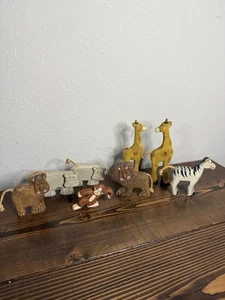 Holz handgeschnitzt bemalt Zoo Tier Figuren Volkskunst 8 Stück Arche Noah - Bild 1 von 6