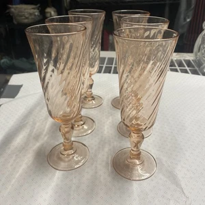 6-Arcoroc France Rosaline Rosa Vetro Vortice Champagne Flauti 6,5" Alto - Foto 1 di 11