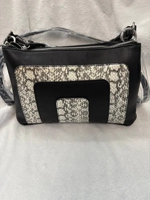 Alfani 扭曲手柄单肩包全新带标签,黑色/黑色蛇 — 第 1/4 张图片