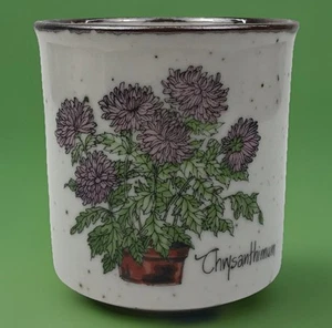 Vtg Japan Chrysanthimum Speckled pottery Mini planter 3 1/2” Care Info On Back - Picture 1 of 8