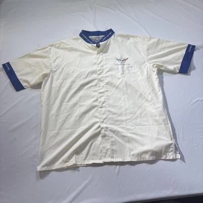 Camisa Corvette Para Hombres XL Blanca Azul Ventilada Botón Frontal Bordado Logo de Carreras Foto 1 de 4