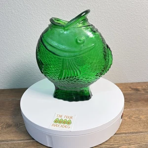 Fisch Vase grün Pressglas offener Mund Karpfen Vintage Made in Spain - Bild 1 von 10
