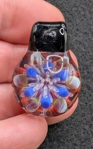 Artisan Jewelry Lampwork Glass Red Blue Flower Necklace Pendant  - Picture 1 of 8