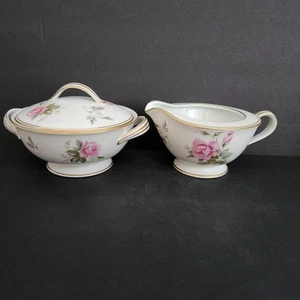 Rosa By Noritake Creamer And Sugar Bowl With Lid Gold Trim - Picture 1 of 12