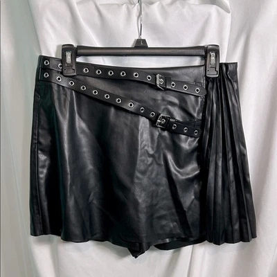Zara Black Faux Leather Moto Skort - Medium - New! - Image 1 of 4