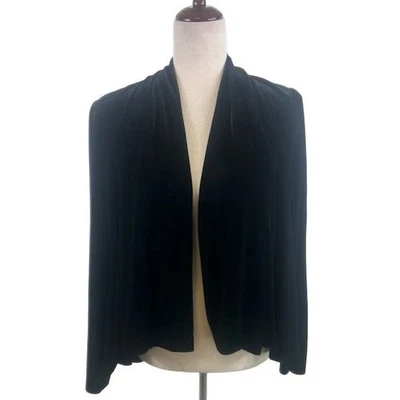 Cárdigan de fiesta abierto de terciopelo negro para mujer Alex Evenings talla pequeña grande PL Foto 1 de 4