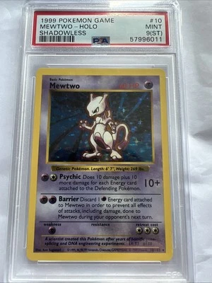 Juego de cartas coleccionables Pokémon Mewtwo Base Set Shadowless Psa 9 error de mancha Foto 1 de 3