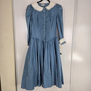 Abito Calico Stampa Cofano Vintage Atto 1 Blu Prairie Anni 70 Pioneer Cottage 11-12 - Foto 1 di 23