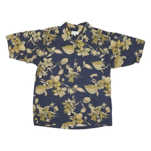 BILL BLASS Mens Navy & Yellow Floral Pattern Shirt L Polyester Blend Casual - Picture 1 of 6