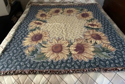 Sunflower Tapestry Woven Throw Blanket 53 X 45 Floral Garden - Image 1 of 4