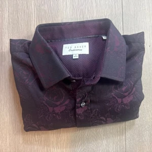 TED BAKER Endurance Herren 17 36/37 Oberhemd Burgund Blumen Selten! Formal - Bild 1 von 6
