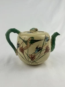 Antike japanische Satsuma Kinkozan Awata Meji 19. Jh. Blumen Vogel Teekanne EUC - Bild 1 von 10