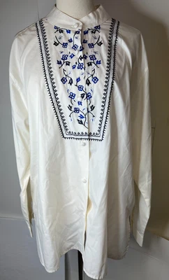 Винтажная женская блуза Karen Scott размер 18 топ синяя вышивка с длинным рукавом - Изображение 1 из 4