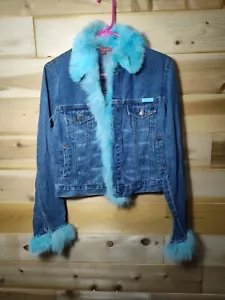 Chaqueta vaquera de mujer GI AND JO con cuello y puños de piel-azul-mediana - Imagen 1 de 6