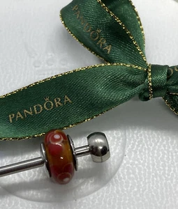 PANDORA Orange Flower Murano Glass Charm 790646 retired Authentic Ale 925 Red - Picture 1 of 11