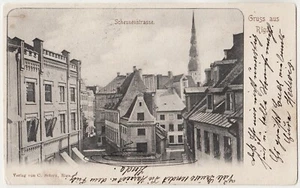 Letonia saludo desde RIGA Scheunenstrasse Barn Street РИГА Vintage PC pre 1905 - Imagen 1 de 2