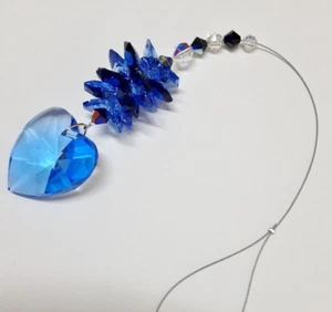 40mm Blue Heart Star Burst Suncatcher made with Swarovski Light & Dark Sapphire - Picture 1 of 7