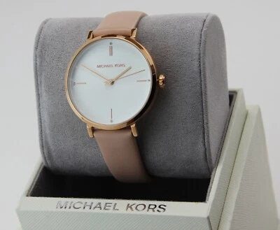 NEW AUTHENTIC MICHAEL KORS JAYNE PINK ROSE GOLD LEATHER WOMEN'S MK7102 WATCH - Image 1 of 4