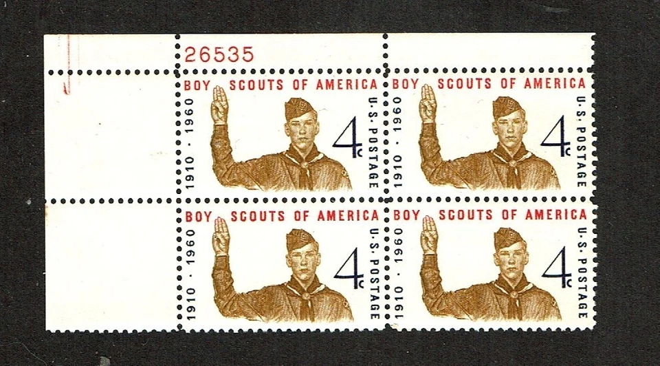 1960 U.S Commem 4c BOY SCOUTS OF AMERICA Plt #Blk of 4  Sc#1145 M/NH/OG/Pristine - Image 1 of 1