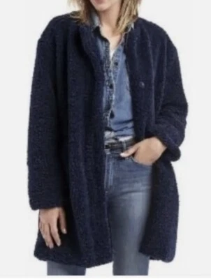 Gap Sherpa Teddy Bear Navy Blue Lined Coat Jacket Full Zip Long Sz XS A001518 - Image 1 of 4