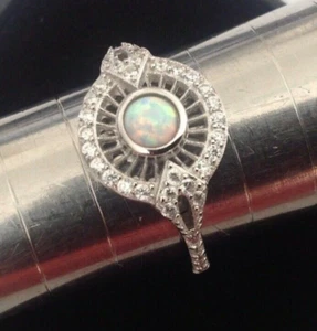 Anello Art Deco opale zirconi argento sterling traforato ottobre pietra nascita misura N - USA 7 - Foto 1 di 12