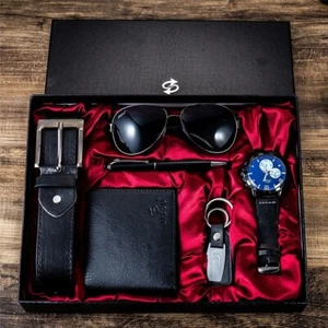 6 in 1 Herren Geschenk Set Uhr Brille Stift Schlüssel Gürtel Geldbörse Männer - Bild 1 von 10
