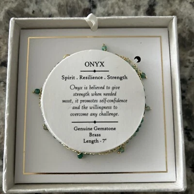Onyx Spirit Resilience Strength 正品宝石手链 Snap Closure 7 英寸 Shivam — 第 1/4 张图片