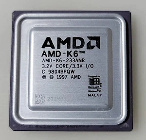 Vintage AMD K6 AMD-K6-233ANR 3.2V Core/3.3V Processor Collection/Gold - Picture 1 of 2