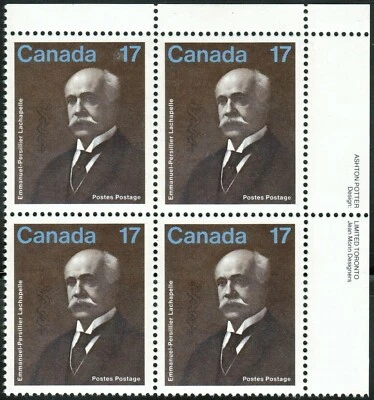 Canada sc#877 Emmanuel-Persillier Lachapelle: Physician, UR Impr. Block, Mint-NH - Image 1 of 2