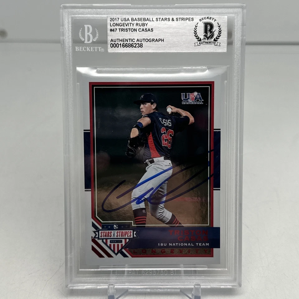 2017 Stars & Stripes Triston Casas 47 Ruby Longevity /249 Red Sox BAS Slab Auto - Image 1 of 4