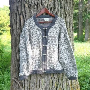 Cárdigan suéter vintage LL Bean tejido lana peltre / Birdseye / Noruega / L a XL - Imagen 1 de 8