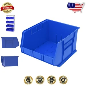 Heavy-Duty 3-Pack Stackable Storage Bins - Rust-Proof, Blue, 18x16x11 Inches - Picture 1 of 8