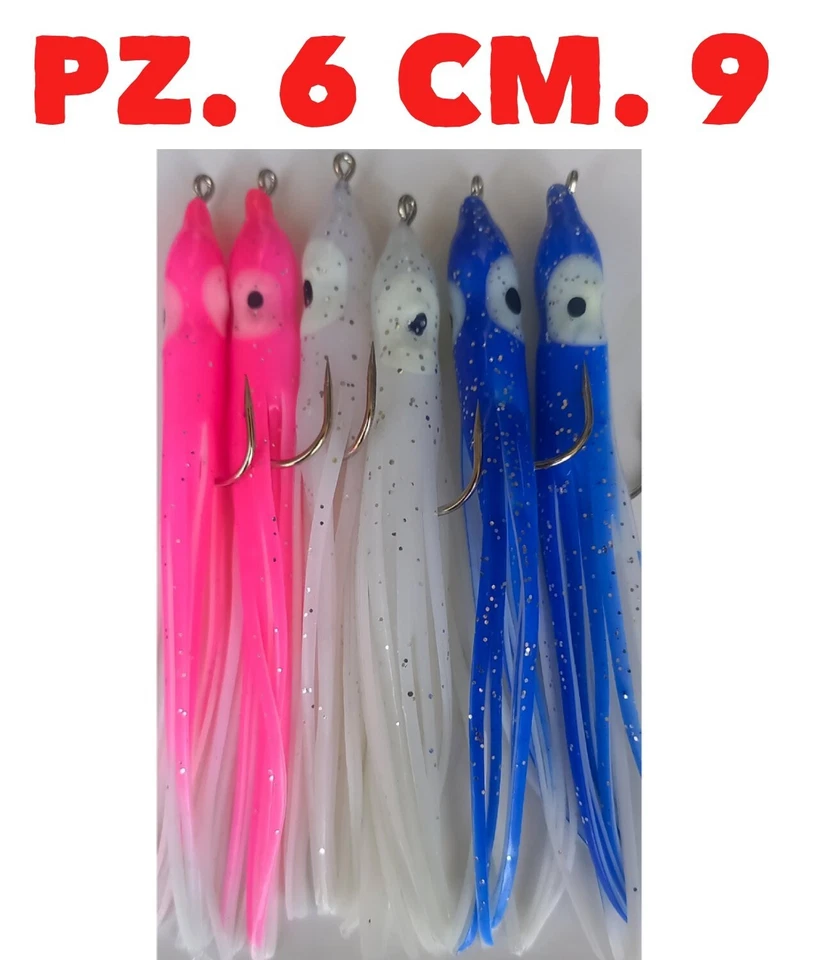 6 OCTOPUS ESCHE ARTIFICIALI PESCA TRAINA MARE TRAINETTA COSTIERA SPIGOLA SERRA - Immagine 1 di 1