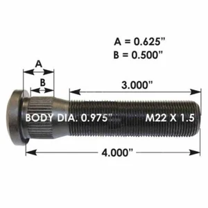 M22 X 1.5 X 4 Inches Serrated Wheel Stud - Picture 1 of 2