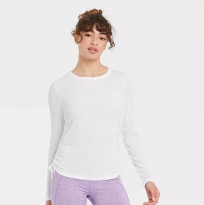Damen Langarm geripptes Top mit seitlichem Cinch-Detail - JoyLab - weiß - M - S311 - Bild 1 von 4